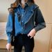 Chicco Spring And Autumn Plus Size Women's Korean Style Denim Long Sleeve Slimming Age-Reducing New Base Shirt Outfit_mkmklike.com