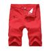 Men's High Street Zipper Elastic Slim Fit Denim Shorts Men's Casual White, Black, And Red Shorts With Holes, Versatile Five Inch Shorts_mkmklike.com