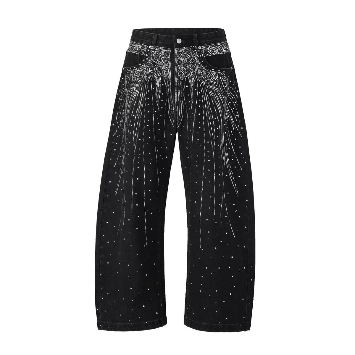 Y2K Retro Wide-Leg Jeans With Rhinestone Galaxy – Baggy Distressed Denim Pants For Men & Women (S-XXXL, Black, Non-Stretch)_mkmklike.com