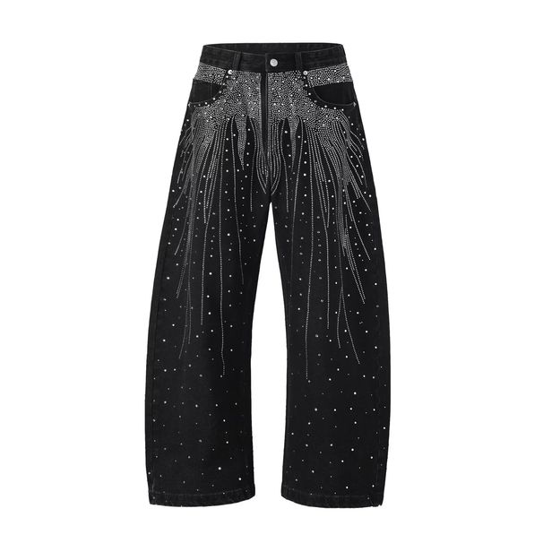 Y2K Retro Wide-Leg Jeans With Rhinestone Galaxy – Baggy Distressed Denim Pants For Men & Women (S-XXXL, Black, Non-Stretch)_mkmklike.com
