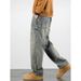 Nordmann American Style Casual Yellow Mud-Dyed Jeans For Men, Straight Loose Fit, Trendy Brand Long Pants, Autumn Retro Draped_mkmklike.com