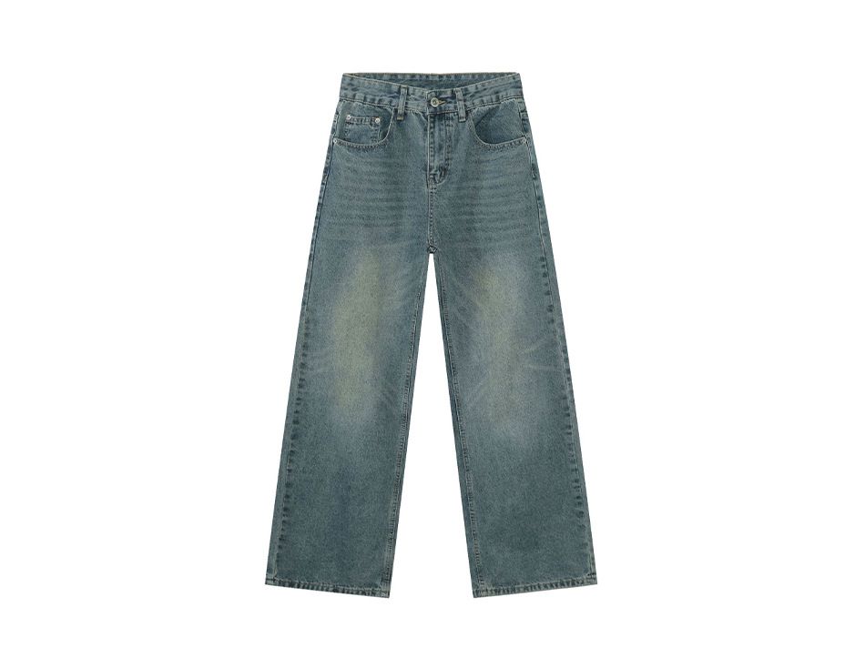 EF JEANS | 2025 Spring New Korean Version Retro High Street Straight Old Simple Wide Leg Washed Jeans_mkmklike.com