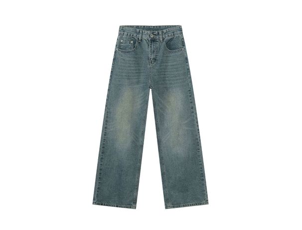 EF JEANS | 2025 Spring New Korean Version Retro High Street Straight Old Simple Wide Leg Washed Jeans_mkmklike.com