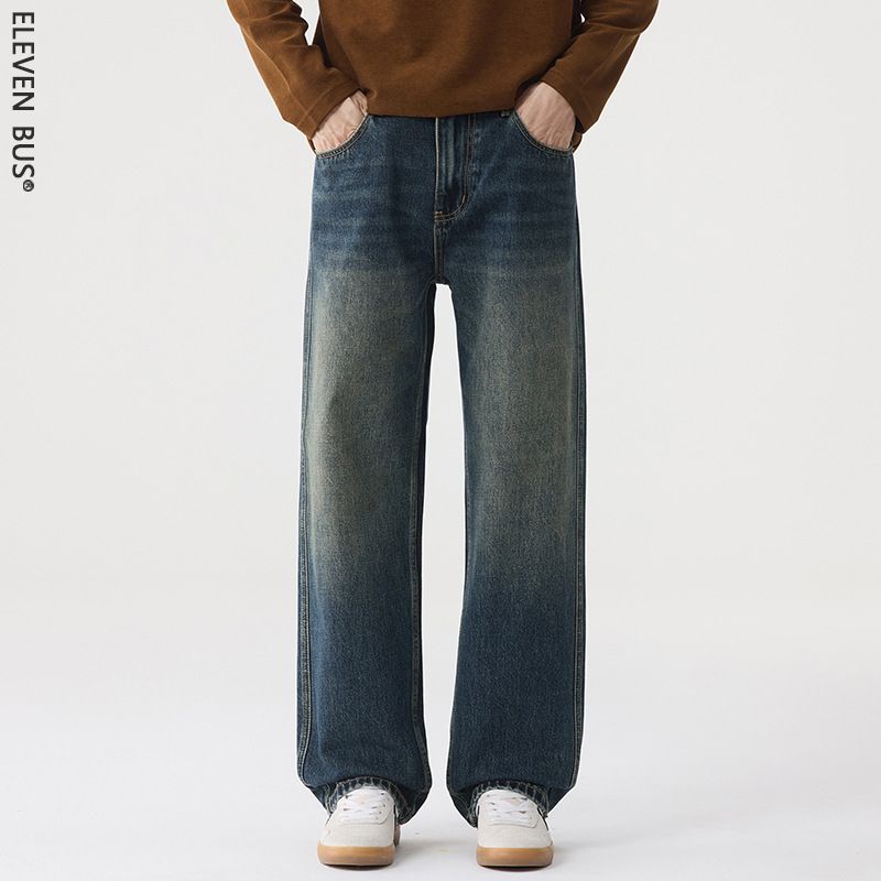 Men's American Vintage Straight Leg Jeans – High Street Relaxed Fit Denim Pants (91.7% Cotton, Washed & Distressed)_mkmklike.com