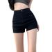 Women's High-Waisted Slimming Denim Shorts A-Line Tight Fit Trendy Sexy Hip Hugging Straight Leg Stretchy Hot Pants For Outdoor Wear_mkmklike.com