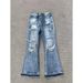Men's Washed Ripped And Distressed Slightly Flared Jeans Casual High Street Trendy Floor Length Trousers_mkmklike.com