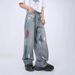 Vibe Style Niche Design Graffiti Ripped Jeans High Street Slimming Floor Length Trousers Trendy_mkmklike.com