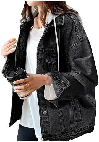 Women's Clothing Casual Denim Hooded Jacket – Loose Fit, Lightweight & Stylish For Spring & Fall (Black, Blue)_mkmklike.com