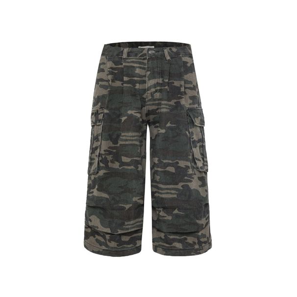 Men's Clothing Camouflage casual loose overalls straight wide leg design high waist pants American retro multi pocket_mkmklike.com