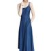 Denim Blue Sky Silk Glossy Texture High Waist Over Knee A-Line Strap Dress French Women 23Ss_mkmklike.com