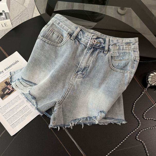 Women's Clothing Sports Leisure Suit Cartoon Printing Round Neck Short Sleeve Loose Denim Shorts Two Piece Suit_mkmklike.com