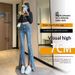 American-style Slit Micro-flare Jeans For Women, Spring/summer, Light Blue, High-waisted, Stretchy, Narrow Wide-leg With_mkmklike.com