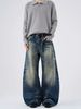 Vintage Washed Ink Splatter Jeans – Distressed Wide Leg, Unisex High Street Pants With Cutaway Details_mkmklike.com