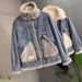 Women’S Faux Shearling Denim Jacket – Winter Fleece-Lined, Oversized & Stylish, Warm & Comfortable (White/Grey, S-L)_mkmklike.com
