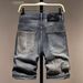 Men's Trendy Patchwork Denim Shorts Color Block Ripped Five Point mid Length Slim Fit Summer Style One-Piece Clothing_mkmklike.com