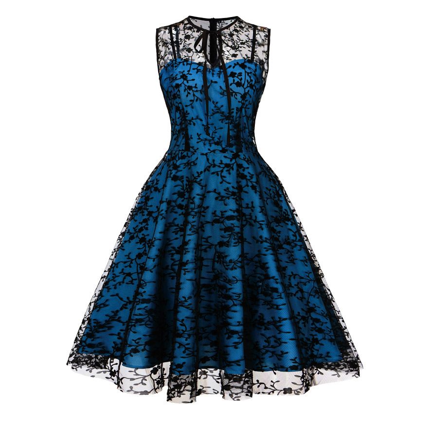 Women's Clothing supply mesh embroidery waist sleeveless Christmas palace swing mid length dress_mkmklike.com