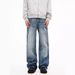 Men's Clothing Fashion Mid Waist Design Lightning Crack Washed Jeans For Men Spring And Autumn Retro Loose Straight Pants_mkmklike.com