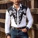 Southwestern Party Stretch Denim Men's Shirt - Aztec Print Long Sleeve Shirt For Men, Breathable & Comfortable, Casual Western Style (M-3XL)_mkmklike.com