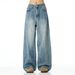 Washed Blue Straight Jeans, Trendy Brand Men's American Wide Leg Pants, Casual Pants_mkmklike.com