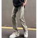 Nordmann Vintage Yellow Mud-Dyed Jeans For Men With Side Zipper Design, Unique And Cool High Street Style Pants_mkmklike.com