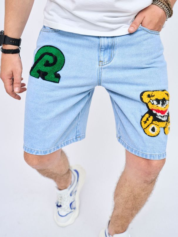 Men's Distressed Embroidered Denim Shorts - High Street Vintage Loose Fit Mid-Thigh Casual Jeans For Teens & Young Adults_mkmklike.com