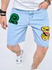 Men's Distressed Embroidered Denim Shorts - High Street Vintage Loose Fit Mid-Thigh Casual Jeans For Teens & Young Adults_mkmklike.com