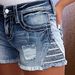 Women's High Waist Ripped Denim Shorts – Embroidered Retro Jeans Shorts With Stretch (Light Blue, S-XXL)_mkmklike.com