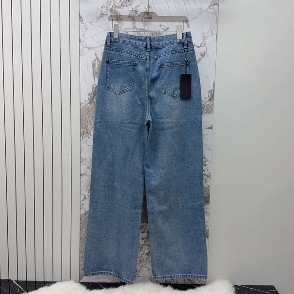 2026 Spring New Style Blue Slim High-Waisted Cross-Pattern Versatile Slightly Straight-Leg Jeans_mkmklike.com