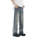 Men's Clothing Men's Ice Blue Jeans Retro Washed Distressed Straight Leg Slim Fit Casual Loose Pants_mkmklike.com