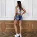 Women's Clothing New Half Pants Women's Ripped Mid Length Pants Elastic Washed Denim Shorts Women_mkmklike.com