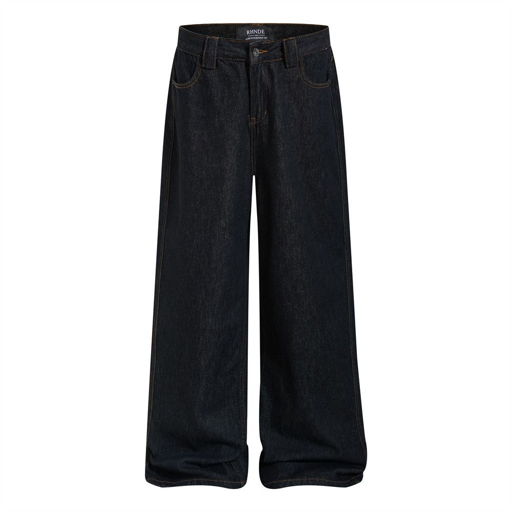 Loose Wide-Leg Denim Straight Men's American Street Style Simple Versatile Casual Relaxed Floor-Length Pants_mkmklike.com