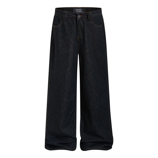 Loose Wide-Leg Denim Straight Men's American Street Style Simple Versatile Casual Relaxed Floor-Length Pants_mkmklike.com
