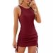 Women's Clothing new solid color round neck sleeveless slim vest drawstring dress_mkmklike.com
