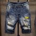 Summer Lightweight Ripped Denim Shorts For Men, Loose Straight-leg Mid-length Pants, Men's Workwear Trendy Hot-selling_mkmklike.com