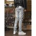 Men's Clothing Men's Distressed Washed High Street Skinny Jeans With Splash Print - Stretch Denim Casual Pants For Streetwear Fashion_mkmklike.com