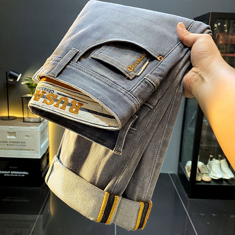 Men's Clothing Retro High Grade Gray Jeans Autumn And Winter Slim Fit Straight Leg Trendy High End Casual Pants_mkmklike.com