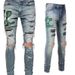 Men's Streetwear Slim-Fit Jeans Cobra Embroidered Vintage Washed And Distressed Denim Patchwork Mid-Rise Stretch Sizes 34 36_mkmklike.com