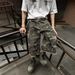 Men's American Retro Camouflage Cropped Jeans Trendy Summer Washed Frayed Edges Multi Pocket Loose Cargo Shorts_mkmklike.com