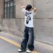 Men's American Style Heavyweight Washed Denim Jeans Straight Leg Loose Fit Casual Trendy Retro Wide Leg Pants_mkmklike.com