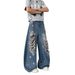 High Waisted Printed Ripped Denim Jeans Loose Fitting Slimming Straight Leg Wide Leg Pants For Men And Women Spring Summer_mkmklike.com