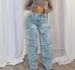 "Button-Front Relaxed Denim Pants - Decorative Stitching & Loose Fit (Blue/Light Blue/Dark Gray, S-XXL)"_mkmklike.com