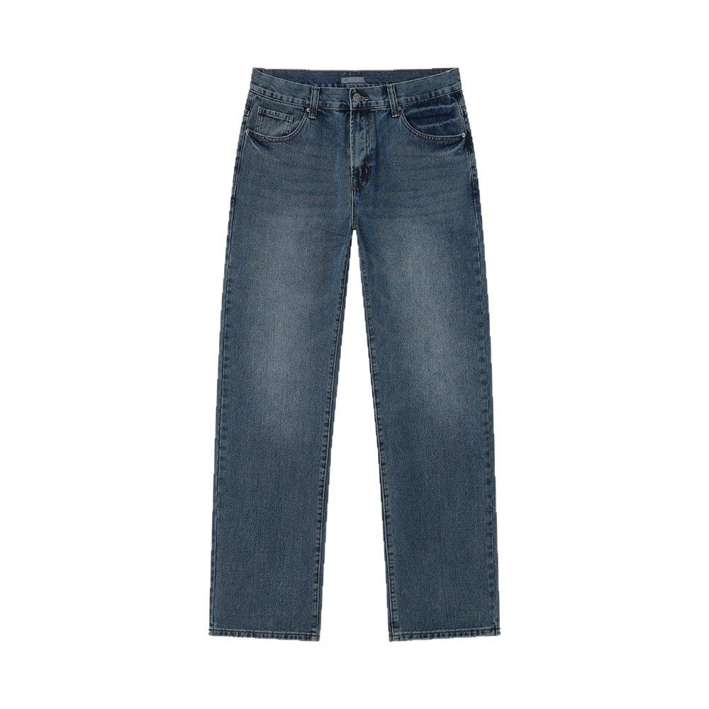 Autumn Blue Washed Men's Jeans – Mid-Rise Straight Leg (S-XXXL, 100% Cotton, Vintage Distressed For Everyday Versatility)_mkmklike.com