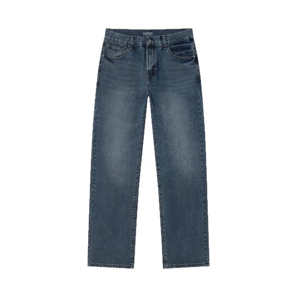 Autumn Blue Washed Men's Jeans – Mid-Rise Straight Leg (S-XXXL, 100% Cotton, Vintage Distressed For Everyday Versatility)_mkmklike.com