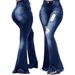 Women's Clothing Versatile Slim Wide Leg Washed Ripped Denim Bell Bottom Pants_mkmklike.com