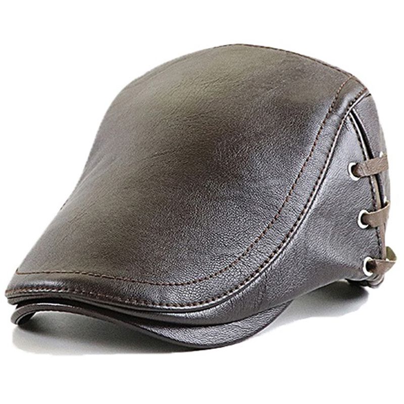 Hot Sale Men Berets Caps Autumn Winter Warm PU Leather Fashion Casual Letter Embroidery Outdoor Sports Hats Male Peaked Cap_mkmklike.com