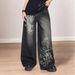 European And American Street Fashion Retro Dark Print Color-blocking Low-waist Loose Straight Washed Distressed Casual_mkmklike.com