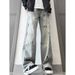 Blue Cleanfit Splatter-paint For Men, American High Street Vibe Pants, Straight High-waisted Slim-fit Flared Jeans_mkmklike.com