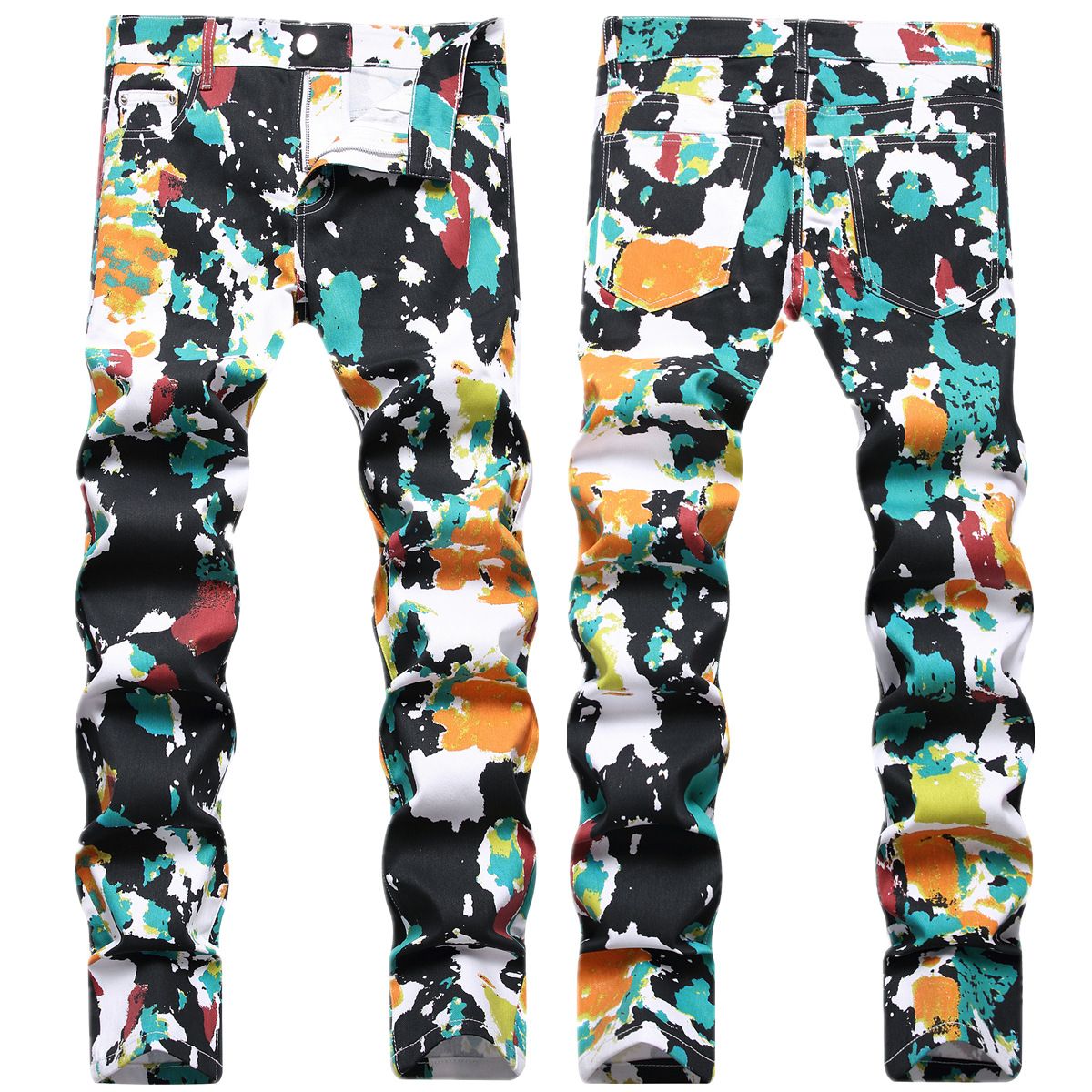 Men's Printed Slim Fit Jeans – Stretch Denim Pants With Urban Streetwear Design (Mid-Rise, Tapered Leg)_mkmklike.com