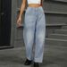 Women's Distressed Washed Loose Fit Harem Jeans - Cropped Streetwear Denim Pants In Light Blue_mkmklike.com