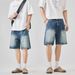 Men's Denim Shorts Trendy High Street Washed Retro Loose Fit Five Point Pants Summer_mkmklike.com
